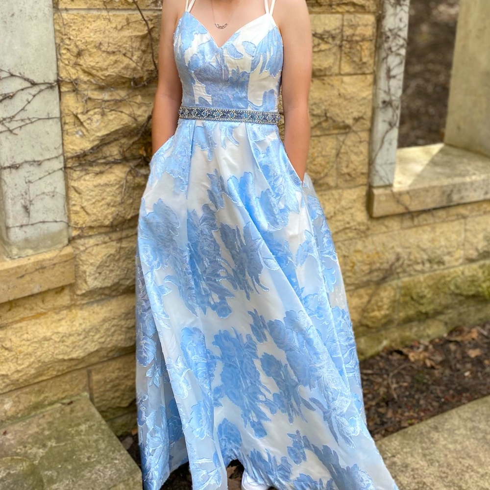 White and Blue Prom Dress